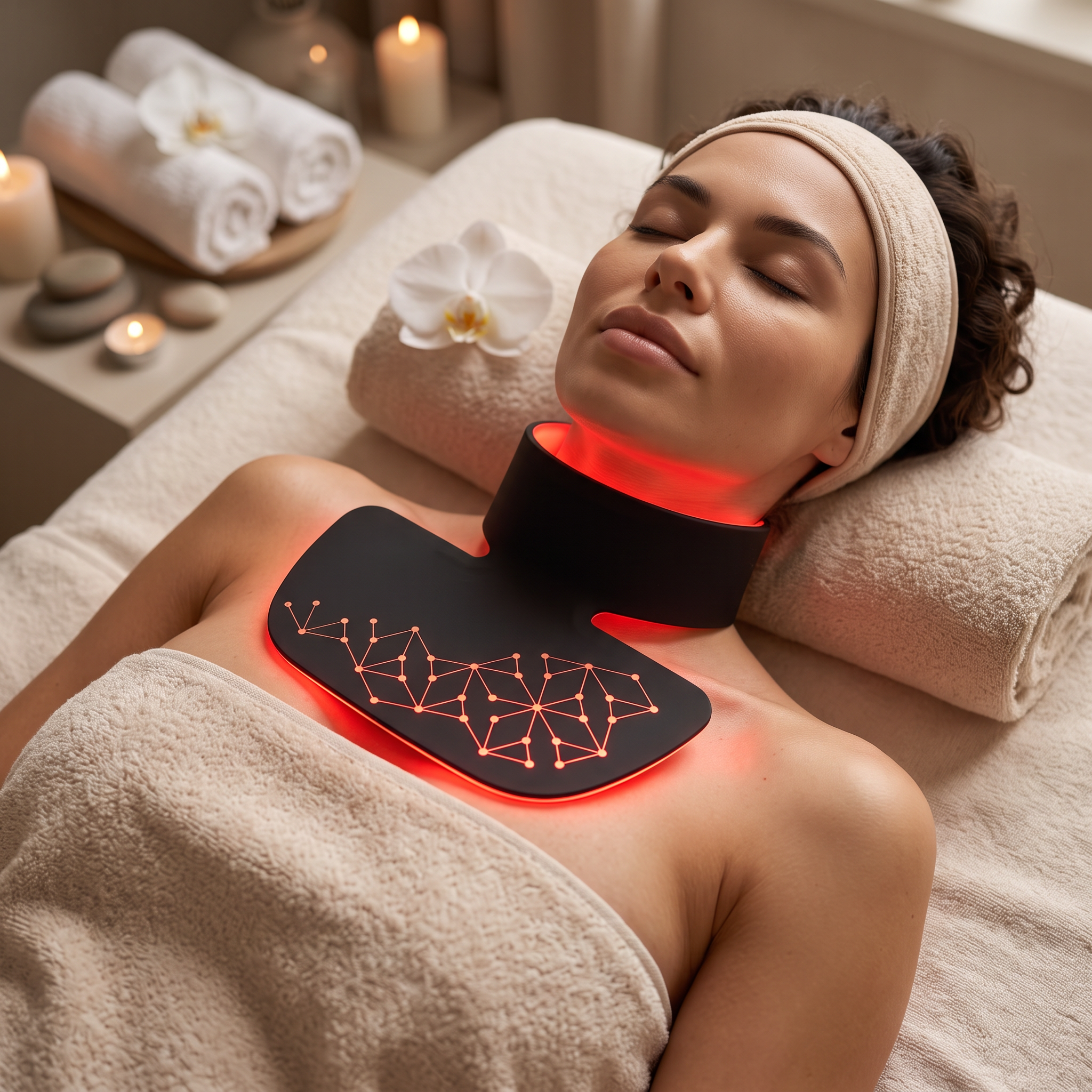 Mască LED Beauty pentru Gât și Decolteu, 4 Lumini & NIR Infrared | 44 LED-uri
